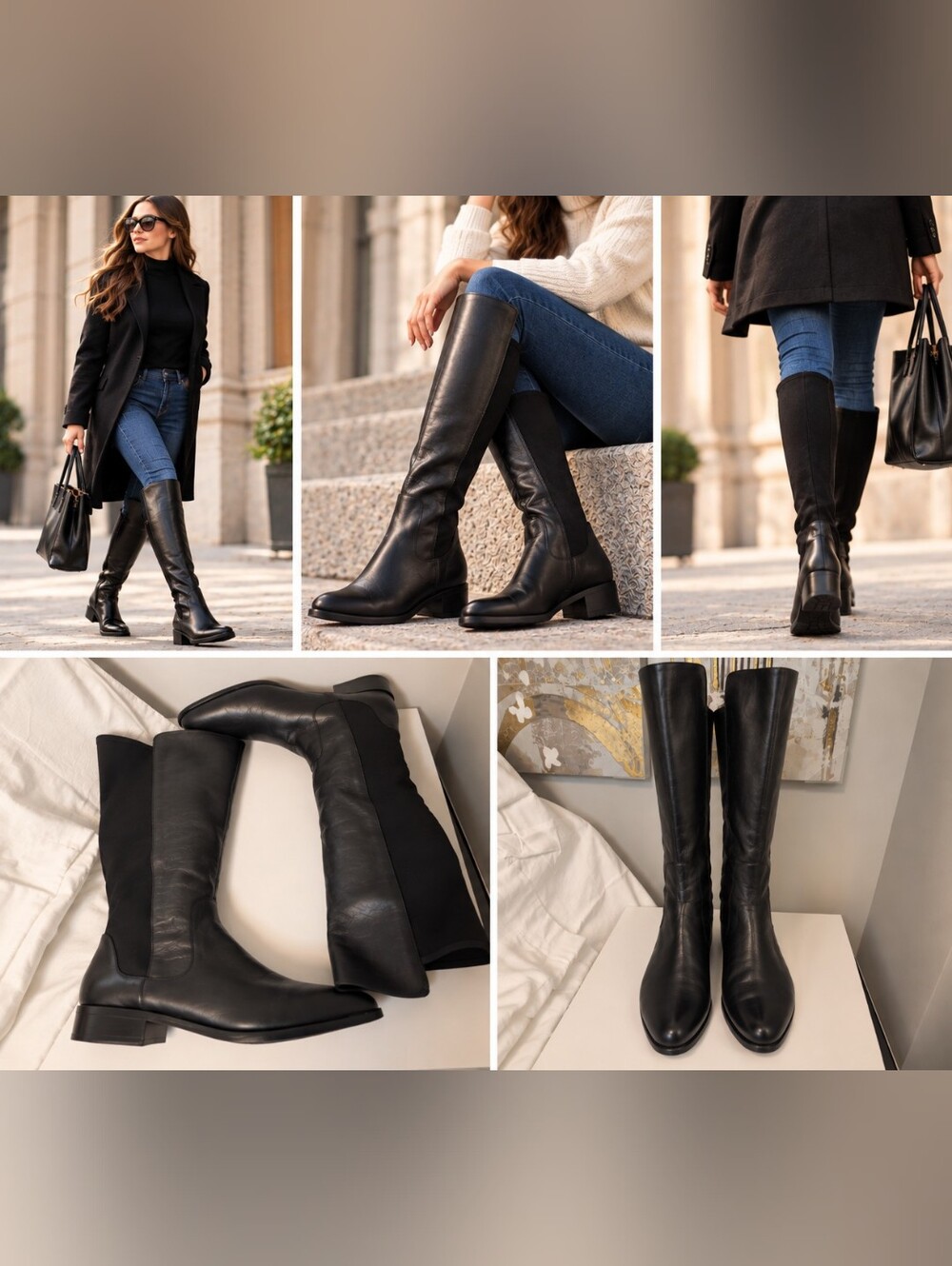 Clarks size 10 Tall Leather Boot Front With Stretching Calf Material